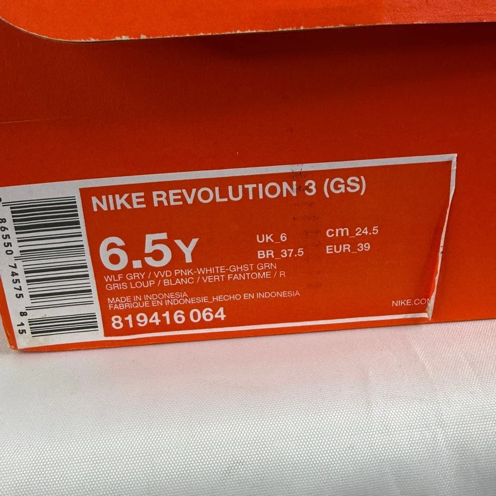 Nike Revolution 3 GS Kids Running Shoes Wolf Grey Pink 819416-064 Size 6.5Y‎